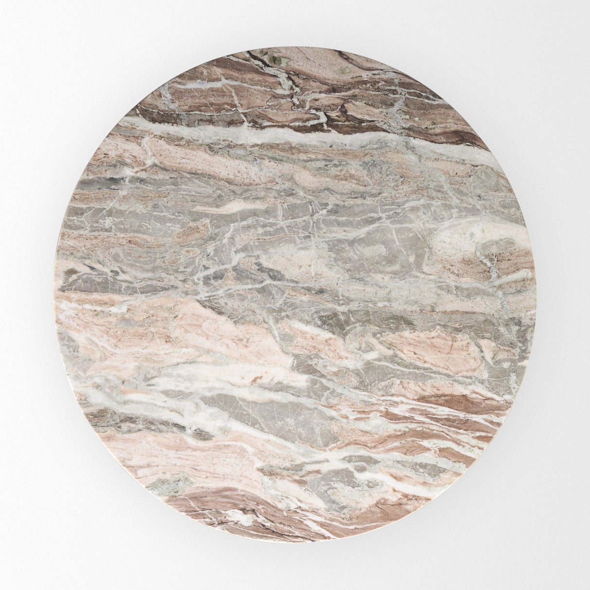 Allyson Round Brown Pedestal w/ Pink Marble Top Dining Table by Mercana at Eve Furniture