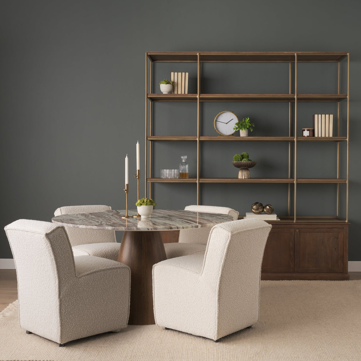 Allyson Round Brown Pedestal w/ Pink Marble Top Dining Table by Mercana at Eve Furniture