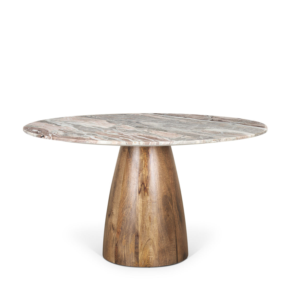 Allyson Round Brown Pedestal w/ Pink Marble Top Dining Table by Mercana at Eve Furniture