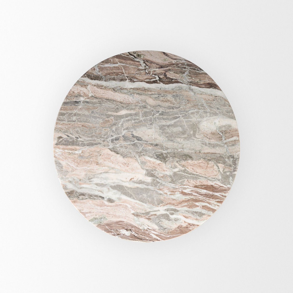 Allyson Round Brown Wood Pedestal w/ Savar Pink Marble Top Dining Table by Mercana at Eve Furniture