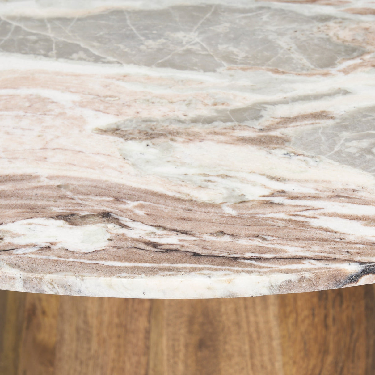 Allyson Round Brown Wood Pedestal w/ Savar Pink Marble Top Dining Table by Mercana at Eve Furniture