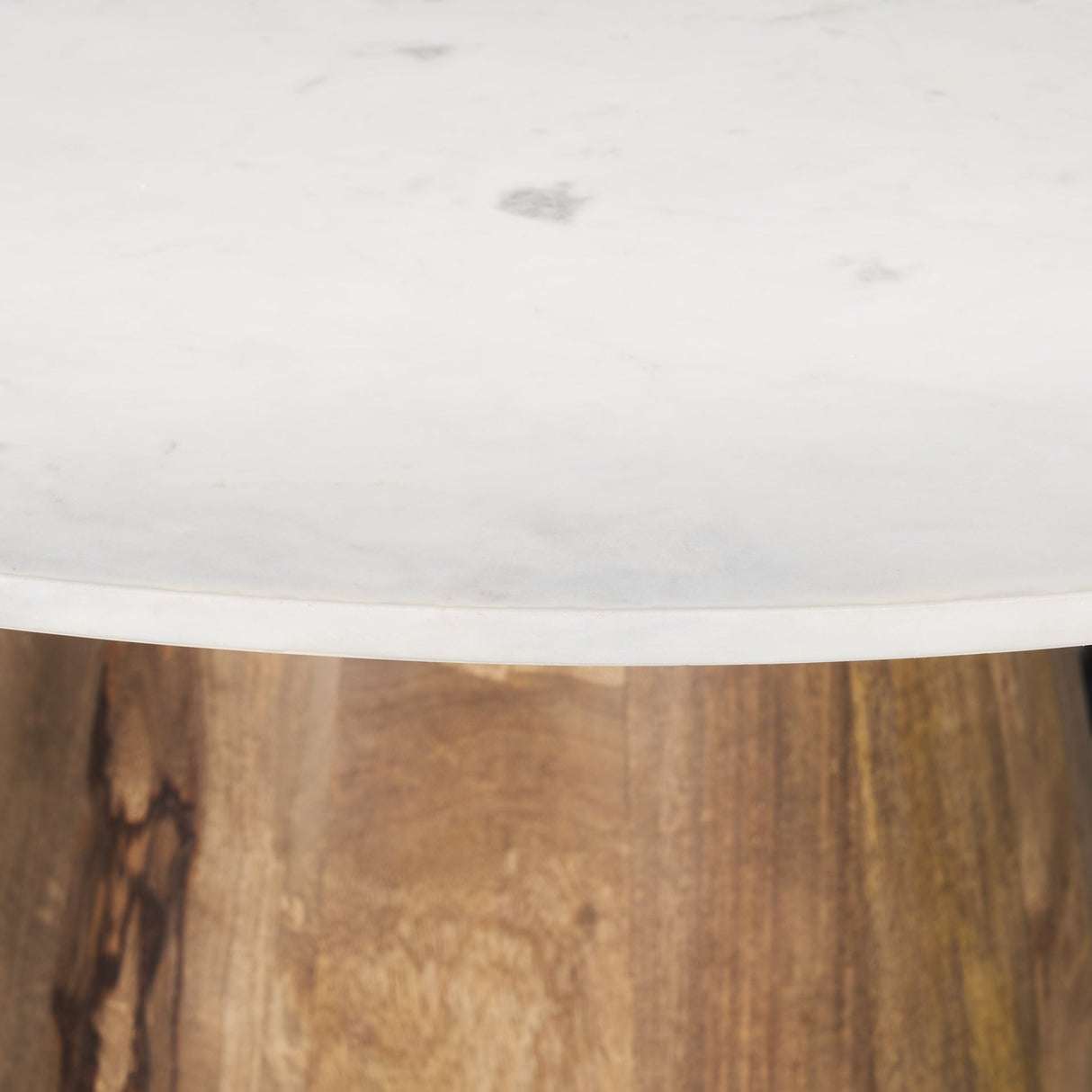 Allyson Round Brown Wood Pedestal w/ White Marble Top Dining Table by Mercana at Eve Furniture