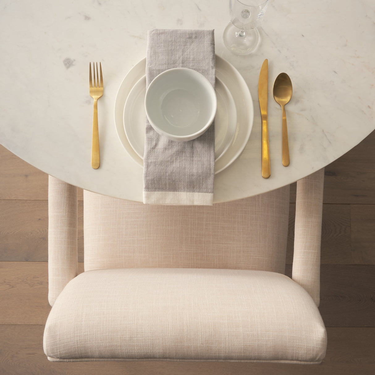 Allyson Round Brown Wood Pedestal w/Banswara White Marble Top Dining Table by Mercana at Eve Furniture