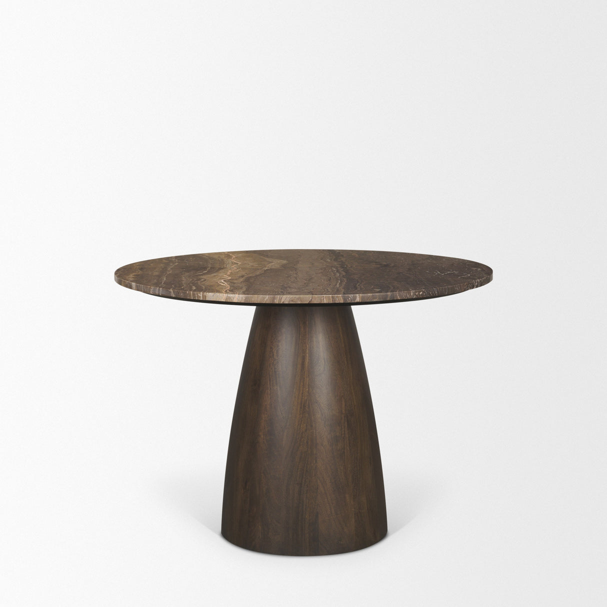 Allyson Round Dark Brown w/ Cappuccino Marble Pedestal Dining Table by Mercana at Eve Furniture