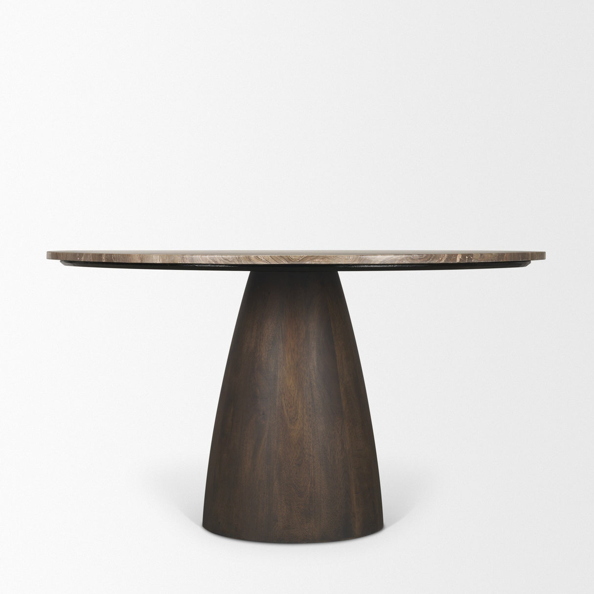 Allyson Round Dark Brown w/ Cappuccino Marble Pedestal Dining Table by Mercana at Eve Furniture
