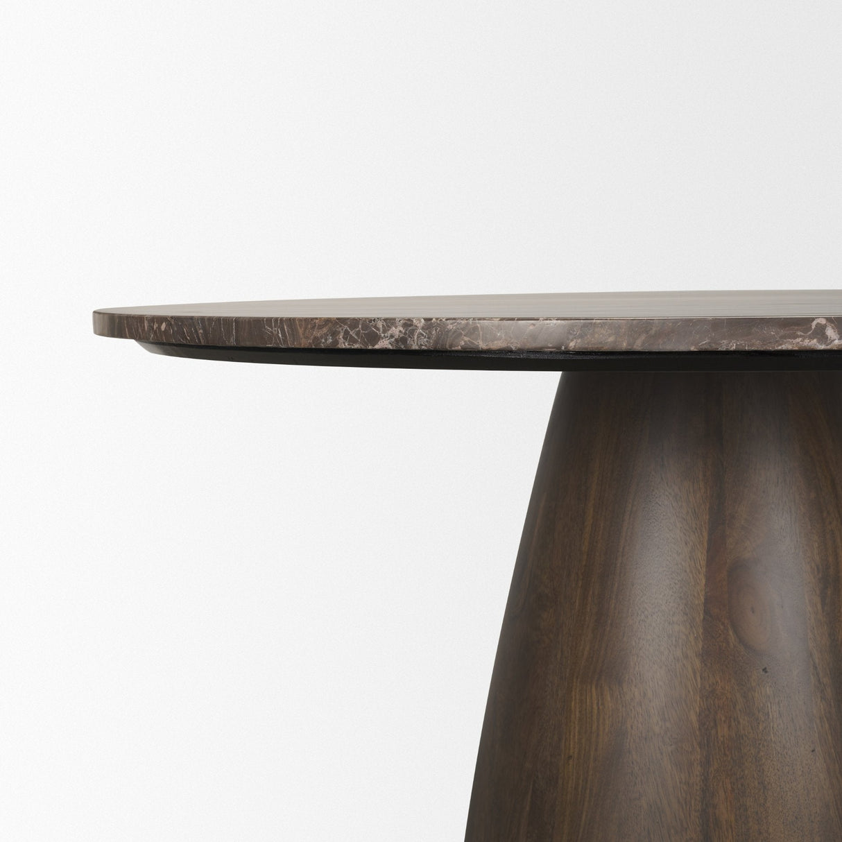 Allyson Round Dark Brown w/ Cappuccino Marble Pedestal Dining Table by Mercana at Eve Furniture