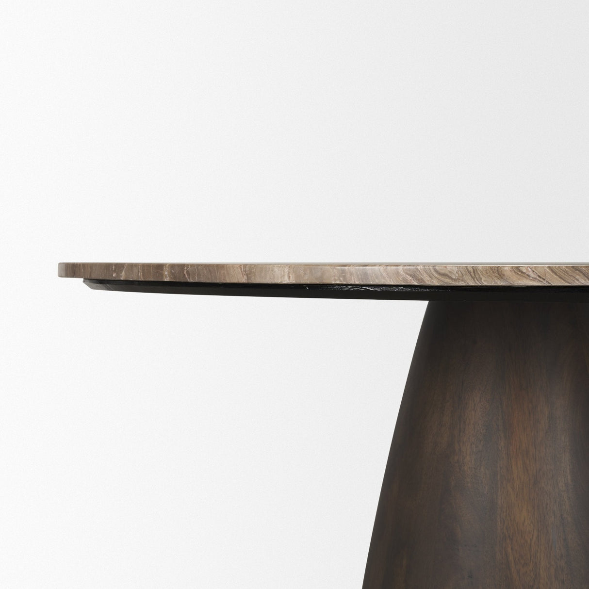Allyson Round Dark Brown w/ Cappuccino Marble Pedestal Dining Table by Mercana at Eve Furniture
