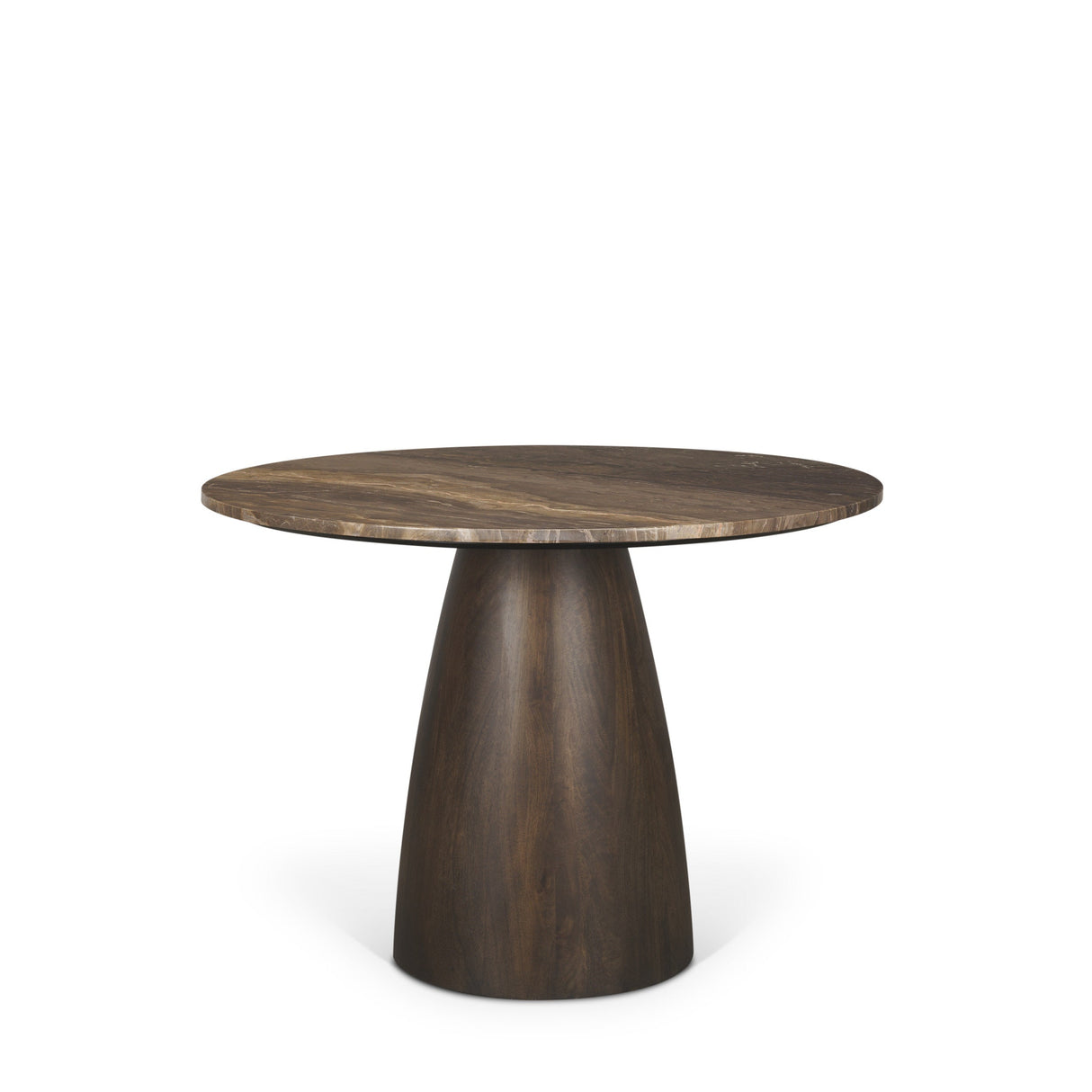 Allyson Round Dark Brown w/ Cappuccino Marble Pedestal Dining Table by Mercana at Eve Furniture