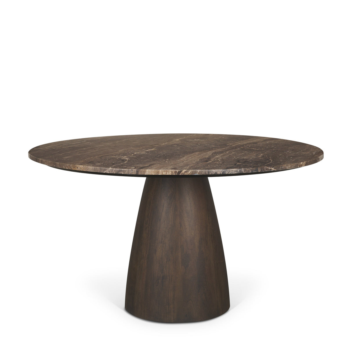 Allyson Round Dark Brown w/ Cappuccino Marble Pedestal Dining Table by Mercana at Eve Furniture