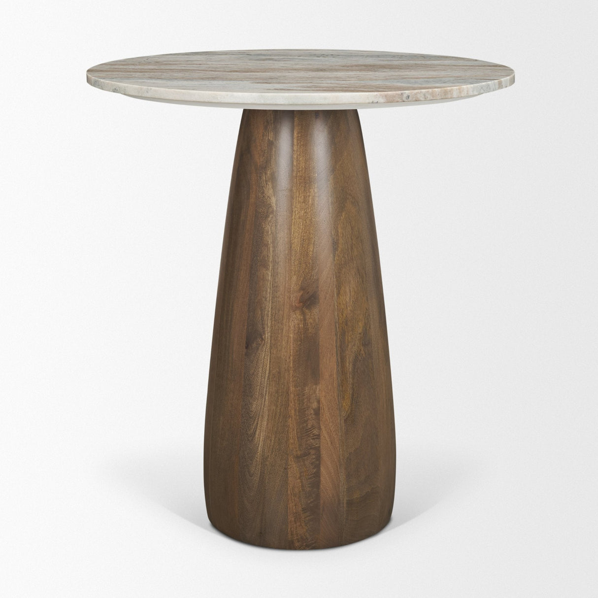 Allyson Round Medium Brown Wood w/ Pink Marble Top Bistro Table by Mercana at Eve Furniture