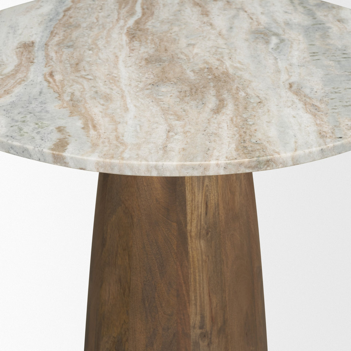 Allyson Round Medium Brown Wood w/ Pink Marble Top Bistro Table by Mercana at Eve Furniture