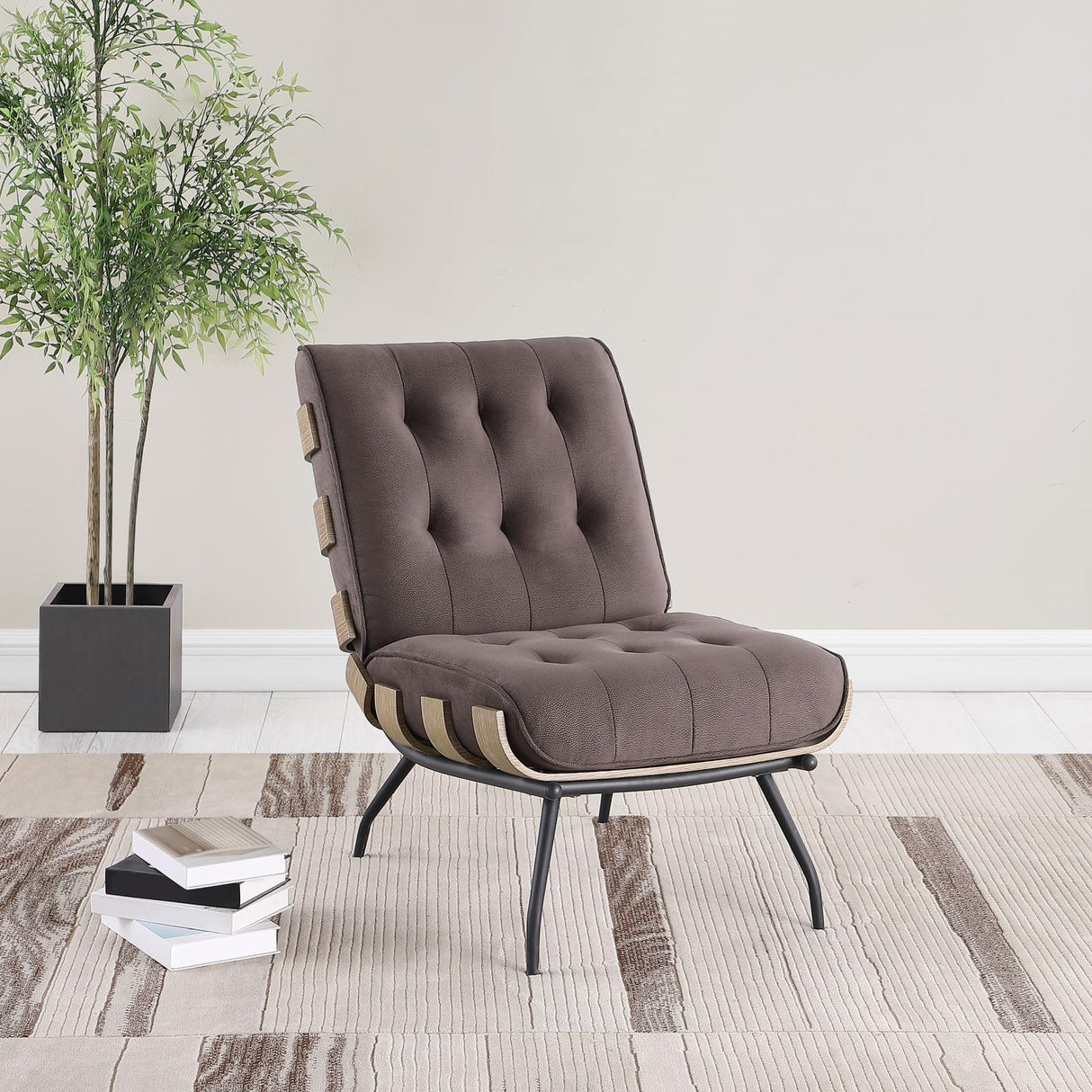 Aloma Dark Brown Armless Tufted Accent Chair by Coaster at Eve Furniture