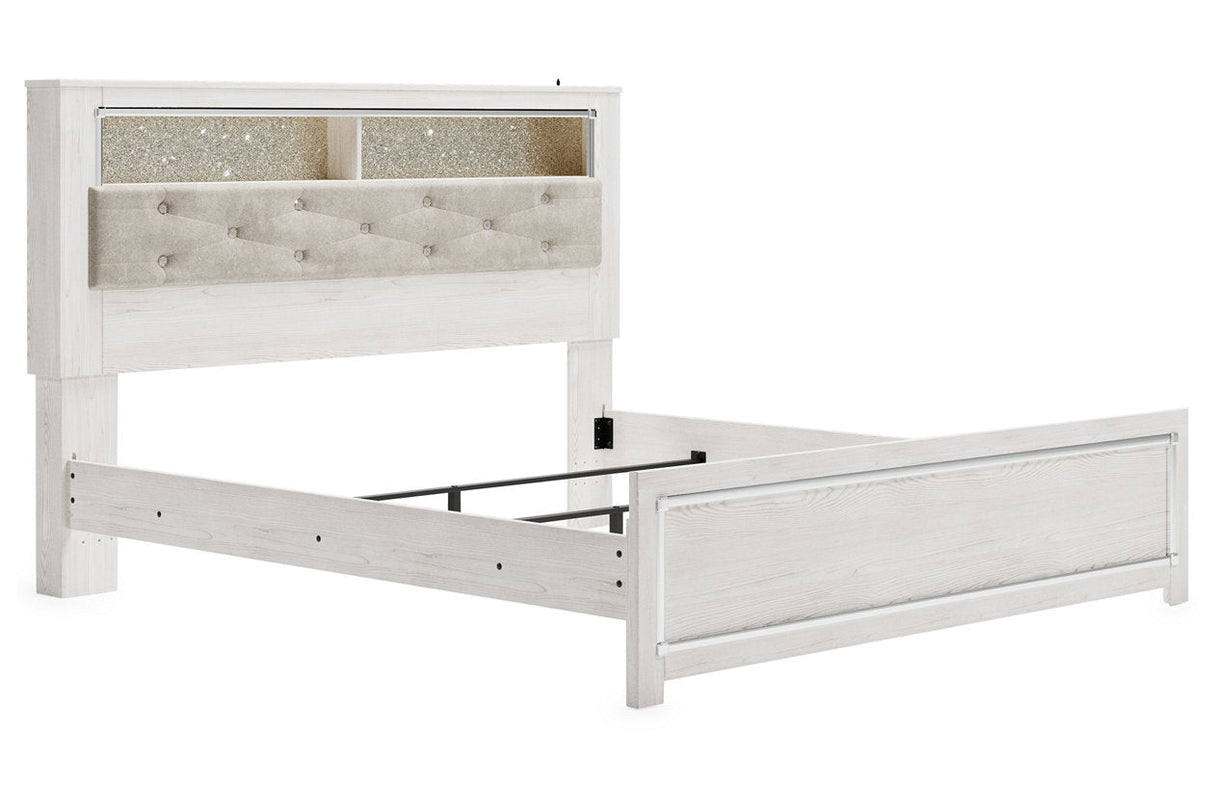 Altyra White King Upholstered LED Bookcase Panel Bed by Ashley at Eve Furniture