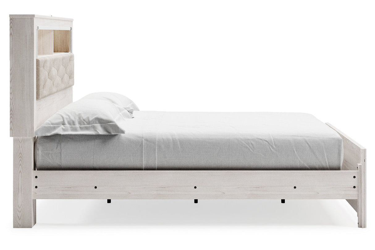 Altyra White King Upholstered LED Bookcase Panel Bed by Ashley at Eve Furniture
