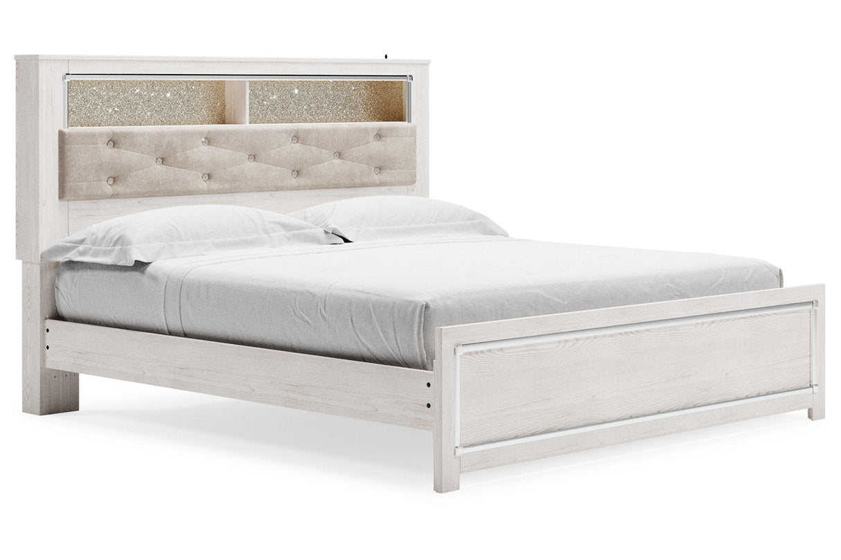 Altyra White King Upholstered LED Bookcase Platform Bed by Ashley at Eve Furniture