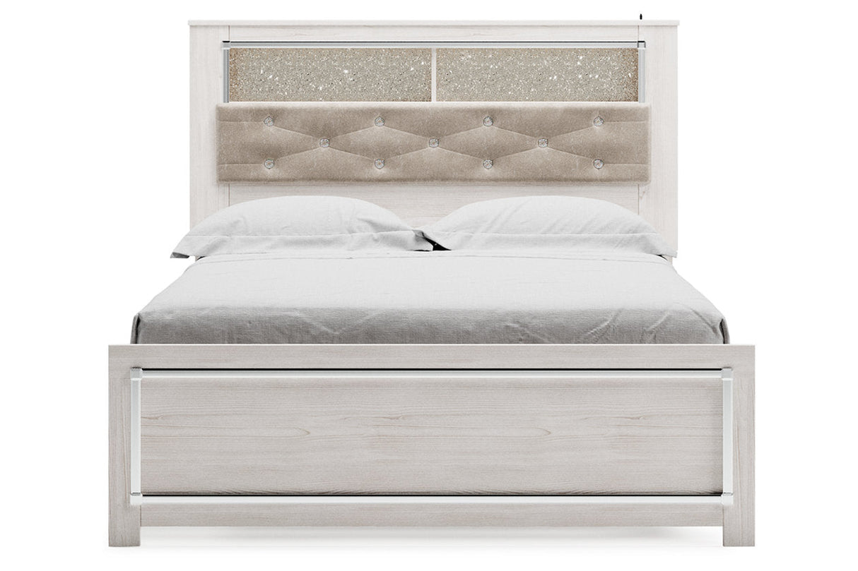 Altyra White Queen Upholstered LED Bookcase Panel Bed by Ashley at Eve Furniture