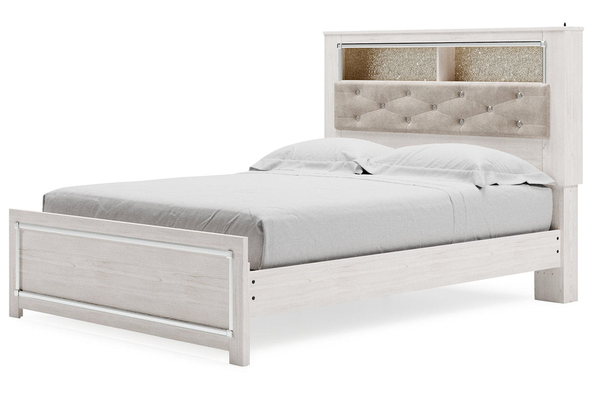 Altyra White Queen Upholstered LED Bookcase Platform Bed by Ashley at Eve Furniture