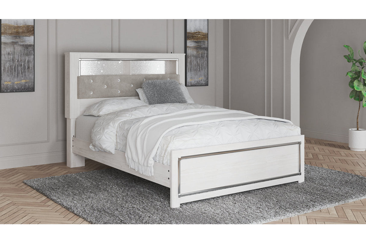 Altyra White Queen Upholstered LED Bookcase Platform Bed by Ashley at Eve Furniture