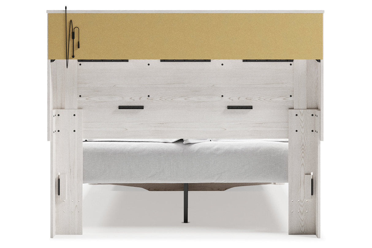 Altyra White Queen Upholstered LED Bookcase Storage Panel Bed by Ashley at Eve Furniture