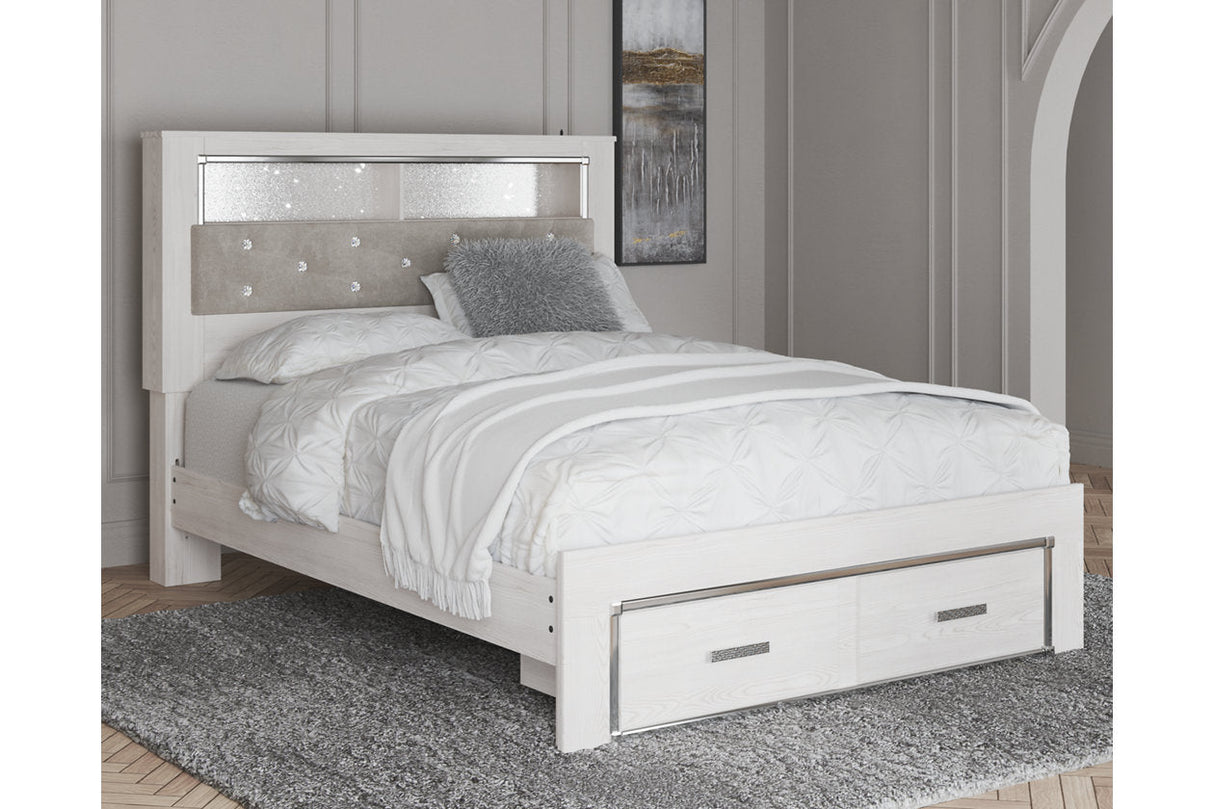 Altyra White Queen Upholstered LED Bookcase Storage Panel Bed by Ashley at Eve Furniture