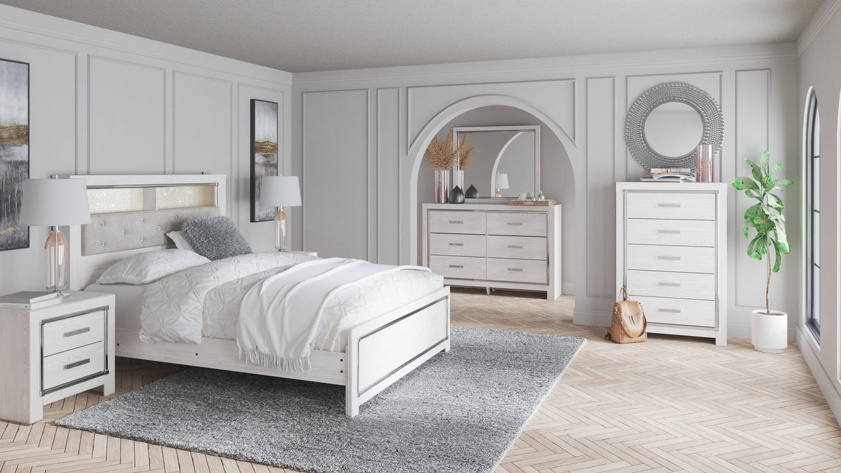 Altyra White LED Bookcase Upholstered Panel Bedroom Set by Ashley at Eve Furniture