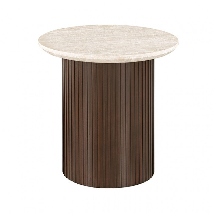 Alvik Light Beige Round End Table by Furniture of America at Eve Furniture