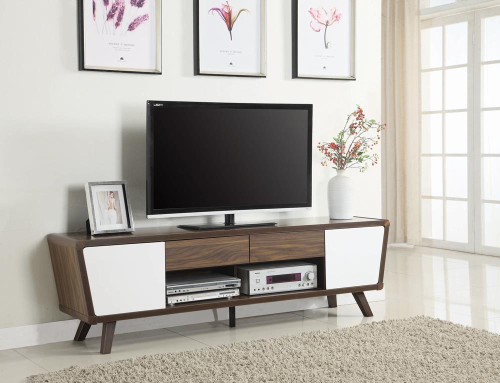 Alvin Dark Walnut/Glossy White 2-Drawer TV Console by Coaster at Eve Furniture