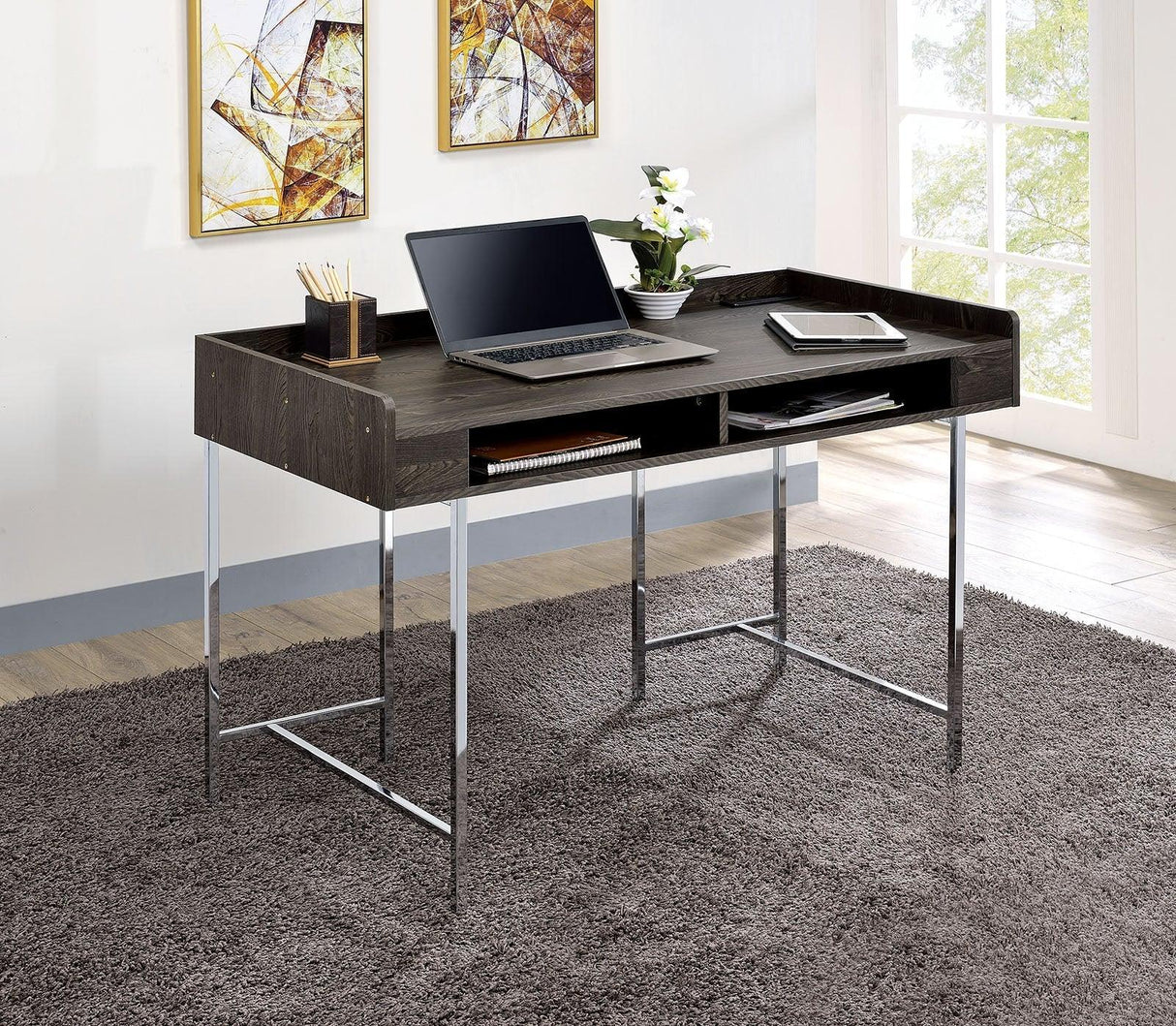 Alvin Brown/Chrome Desk by Furniture of America at Eve Furniture