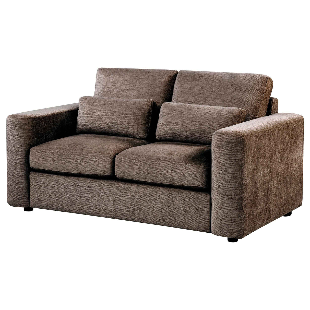 Amador Chocolate Chenille Upholstered Track Arm Loveseat by Coaster at Eve Furniture