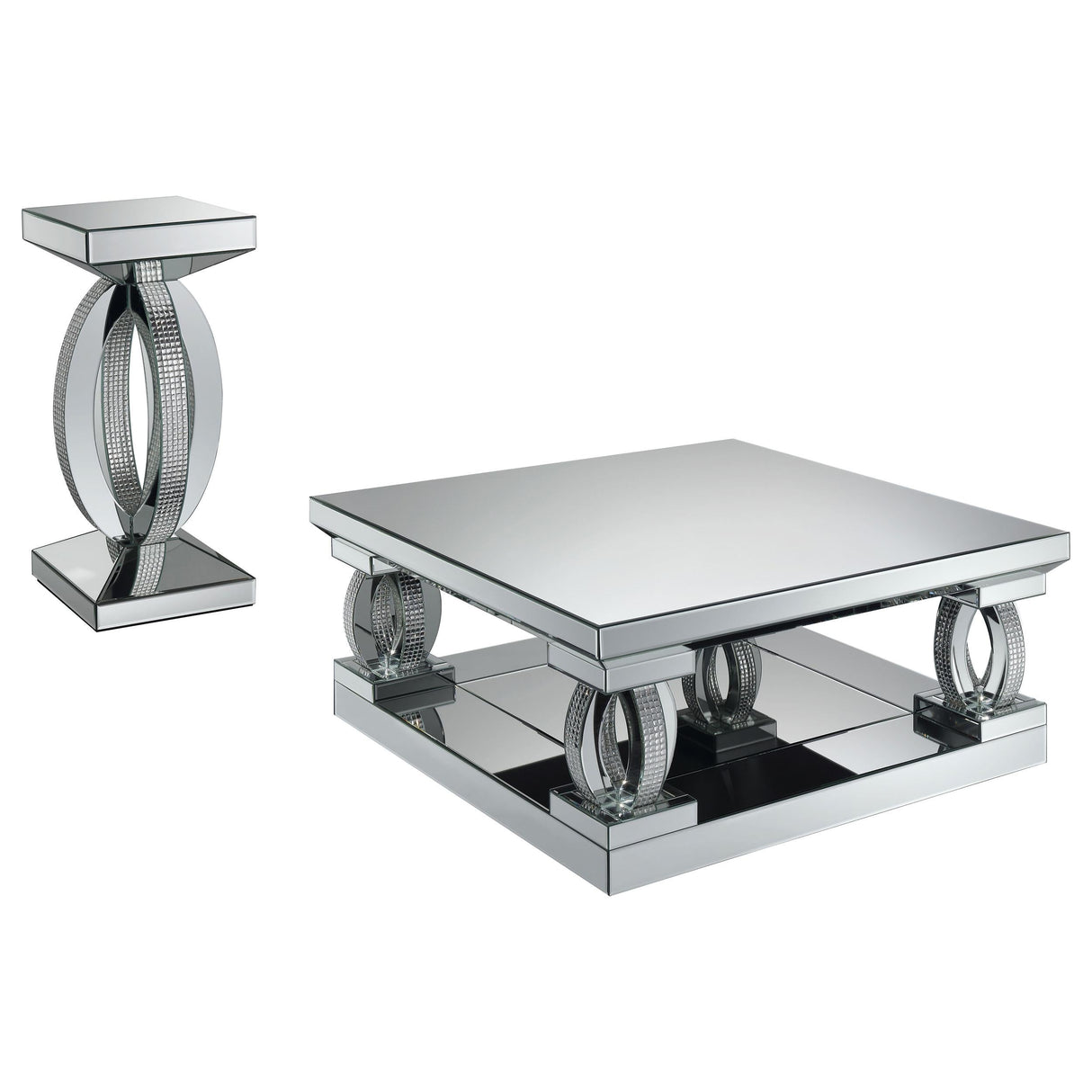 Amalia Silver 2-Piece Mirrored Coffee and End Table Set by Coaster at Eve Furniture