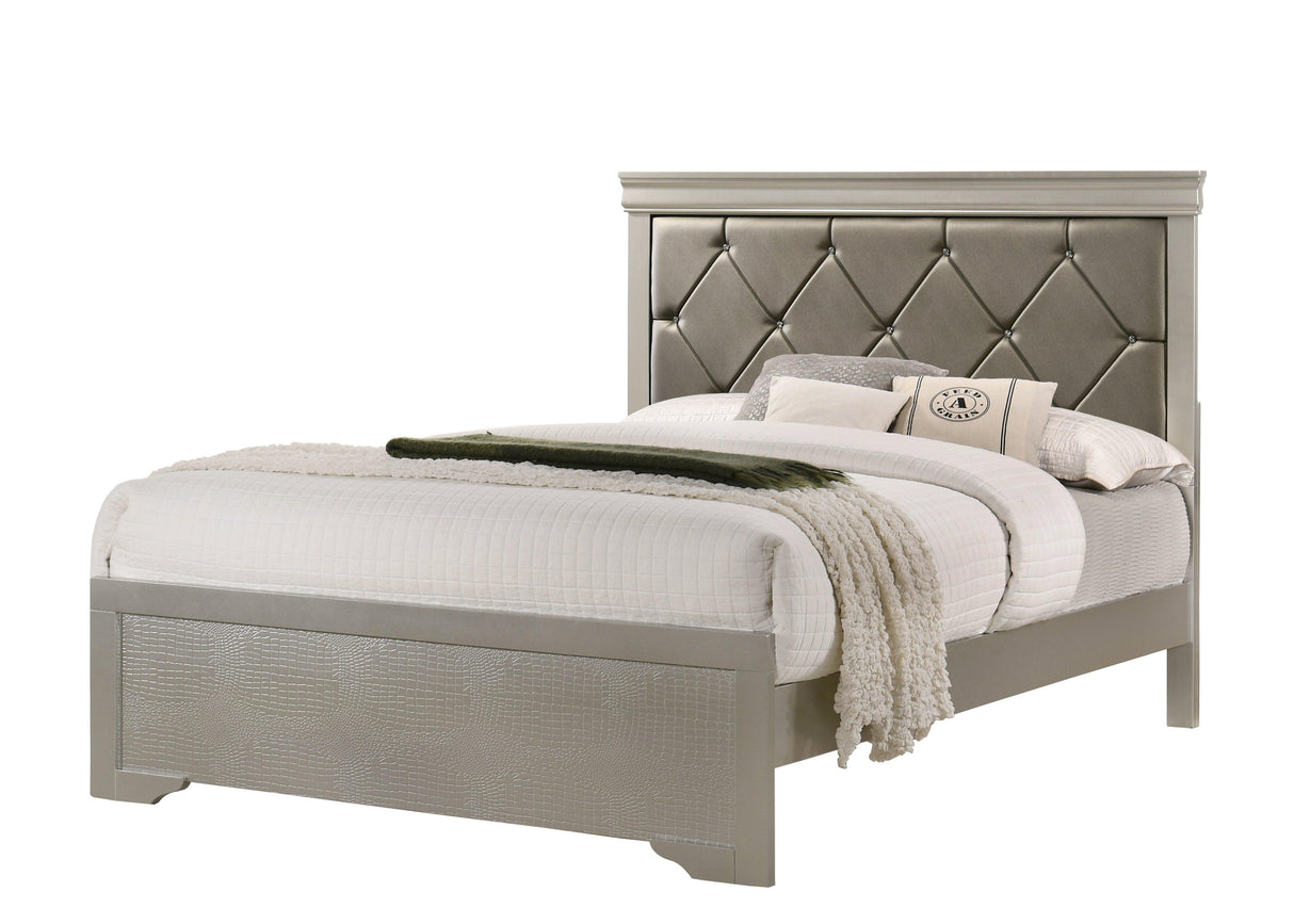 Amalia Champagne Silver Upholstered Panel Bedroom Set by Crown Mark at Eve Furniture