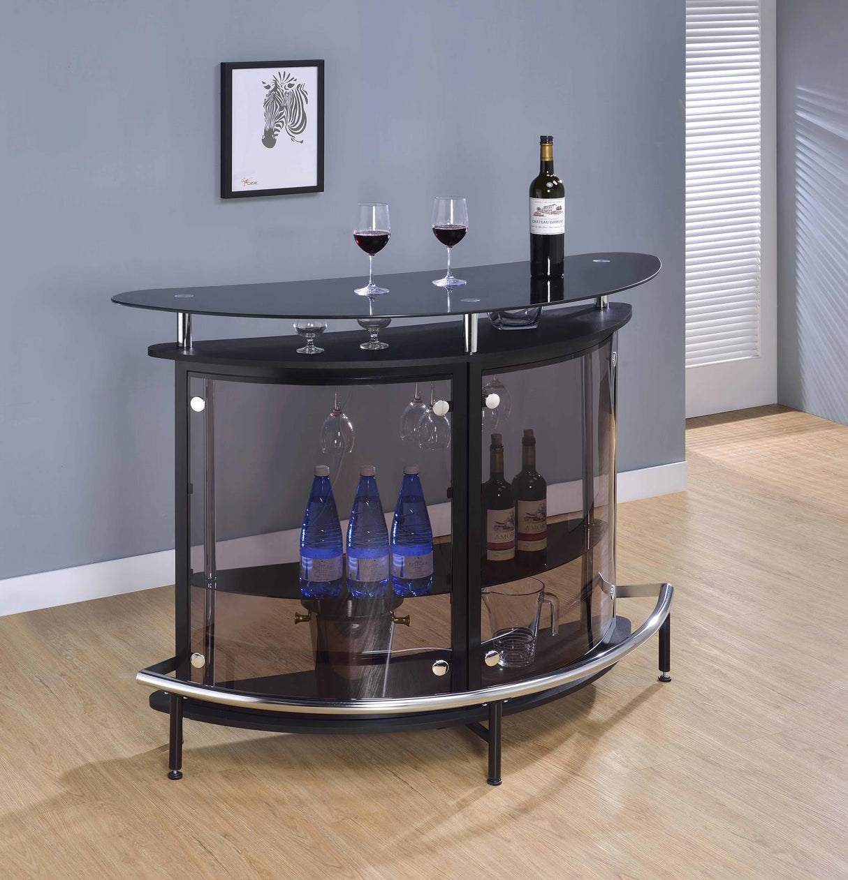 Amarillo Black/Chrome 2-Tier Bar Unit by Coaster at Eve Furniture