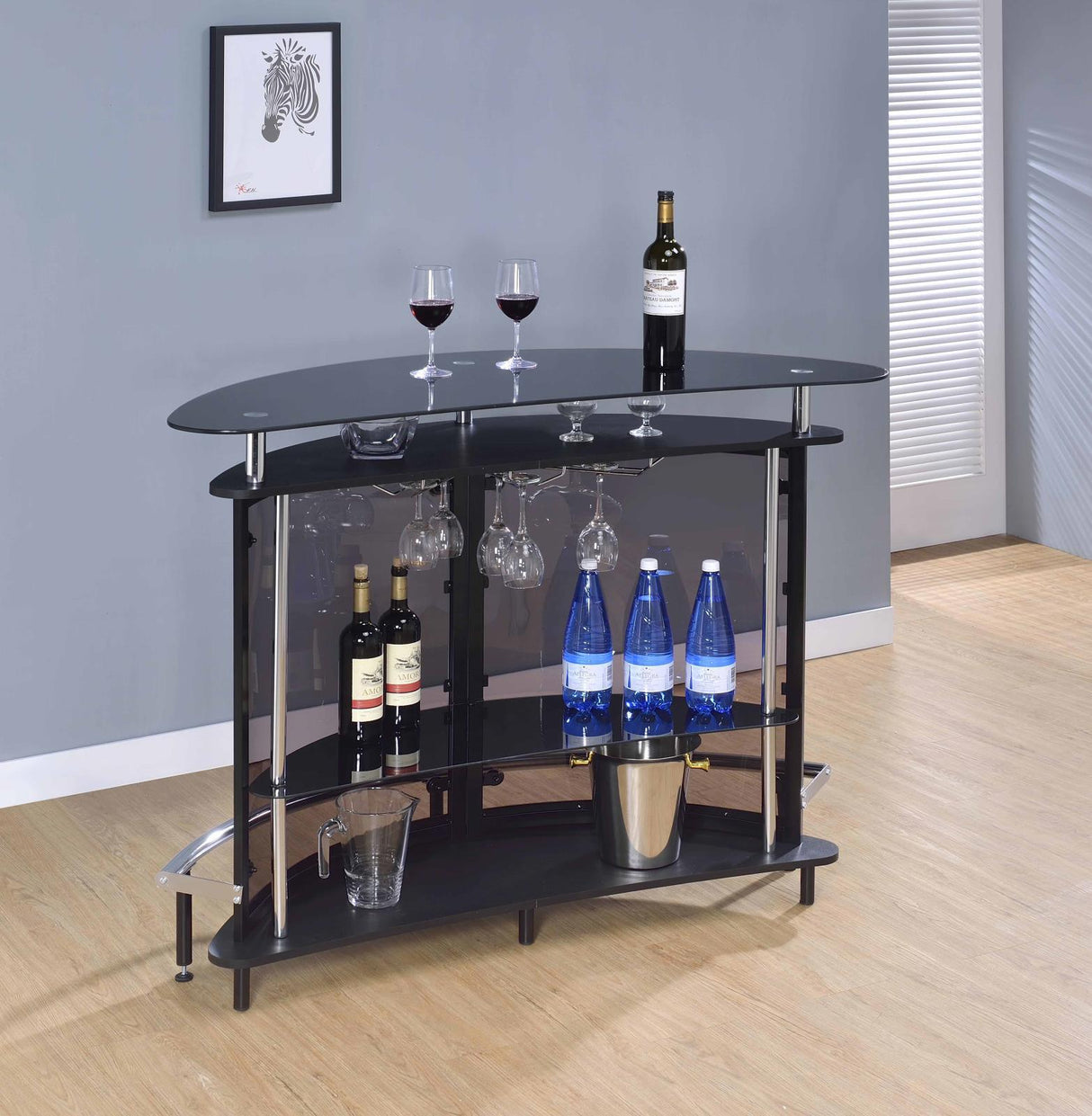 Amarillo Black/Chrome 2-Tier Bar Unit by Coaster at Eve Furniture