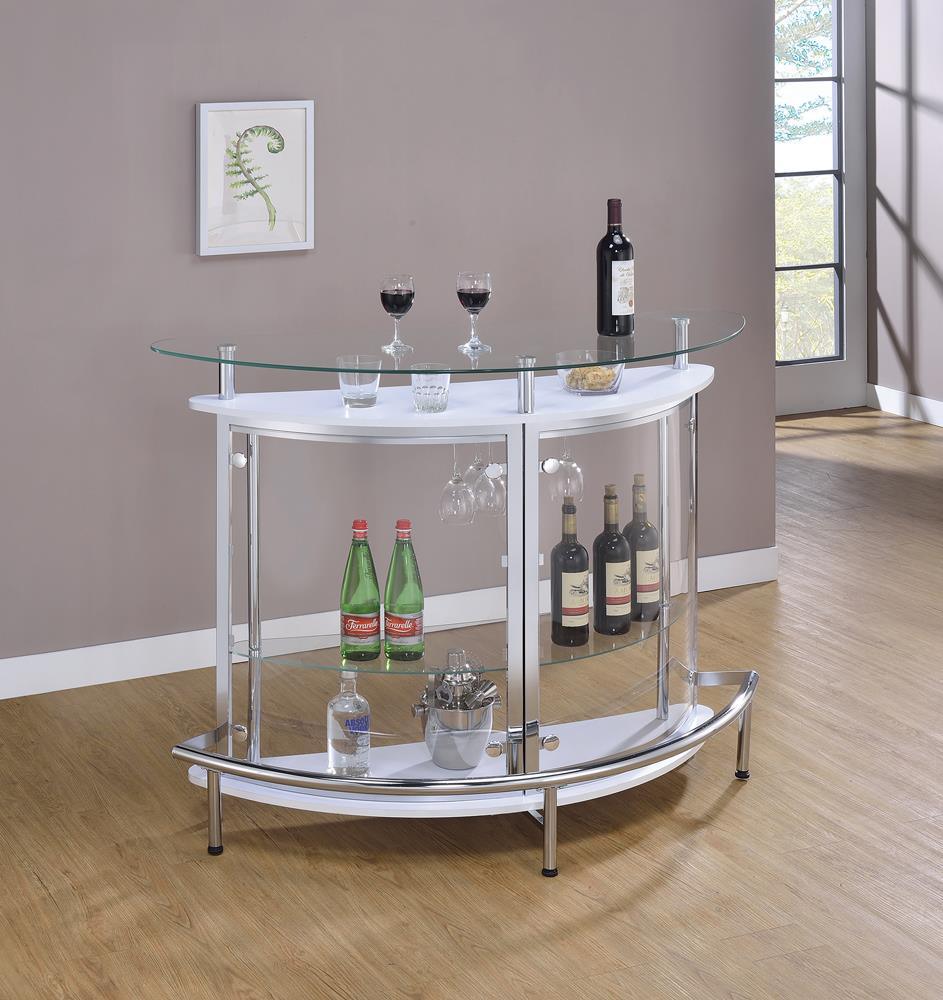 Amarillo White/Chrome 2-Tier Bar Unit by Coaster at Eve Furniture