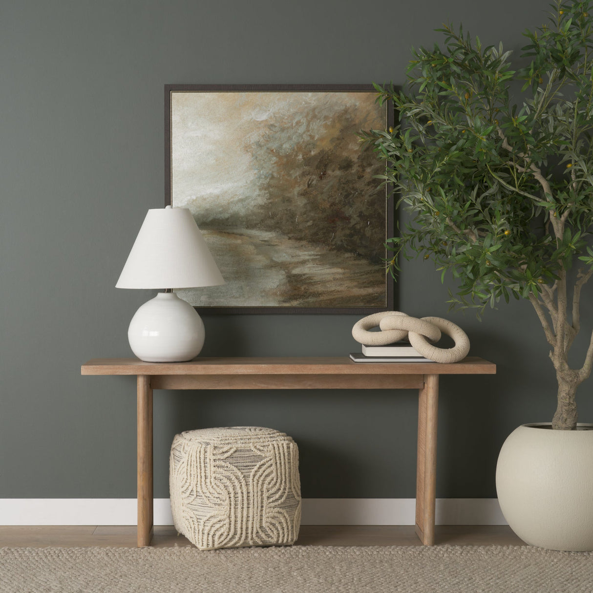 Amaya Cream/Black/Gray Wool and Cotton Pouf by Mercana at Eve Furniture