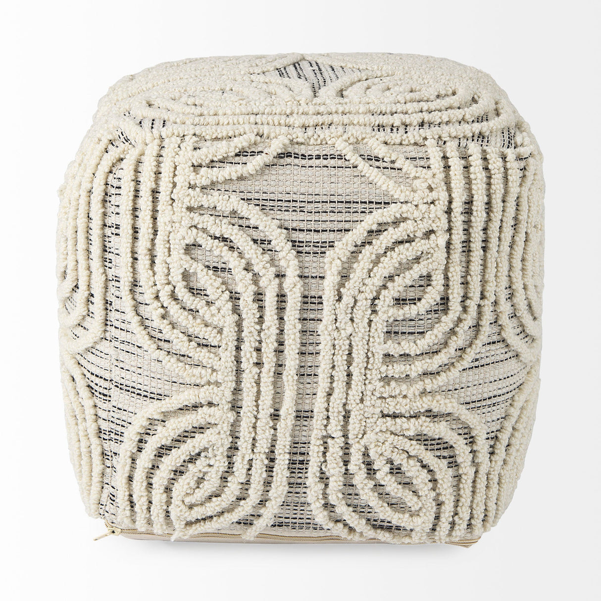 Amaya Cream/Black/Gray Wool and Cotton Pouf by Mercana at Eve Furniture