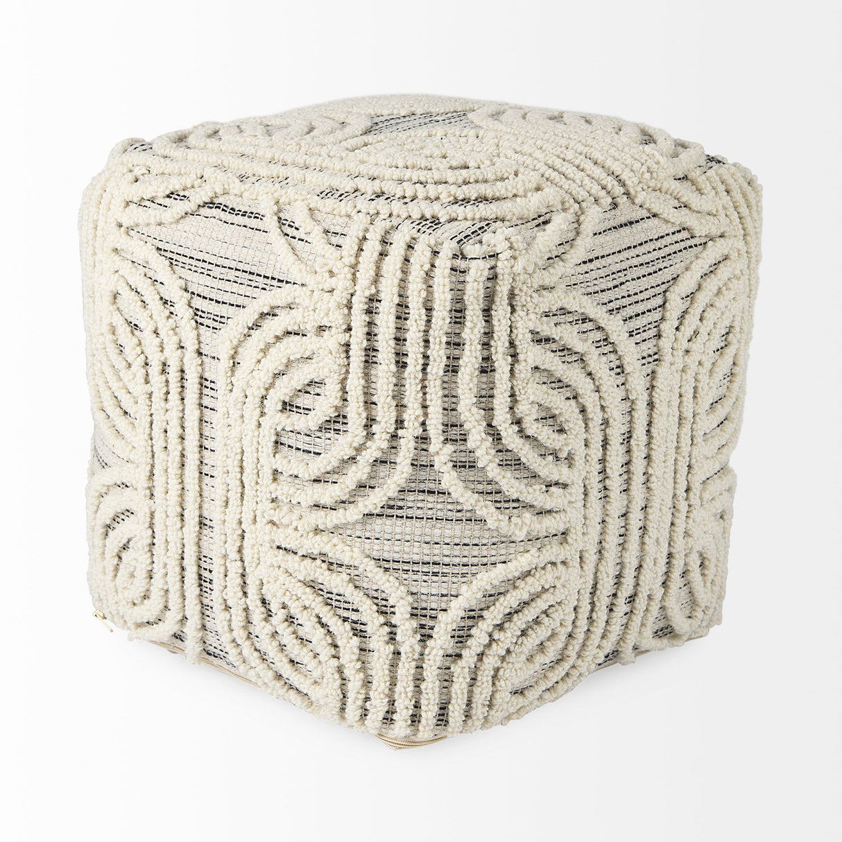 Amaya Cream/Black/Gray Wool and Cotton Pouf by Mercana at Eve Furniture