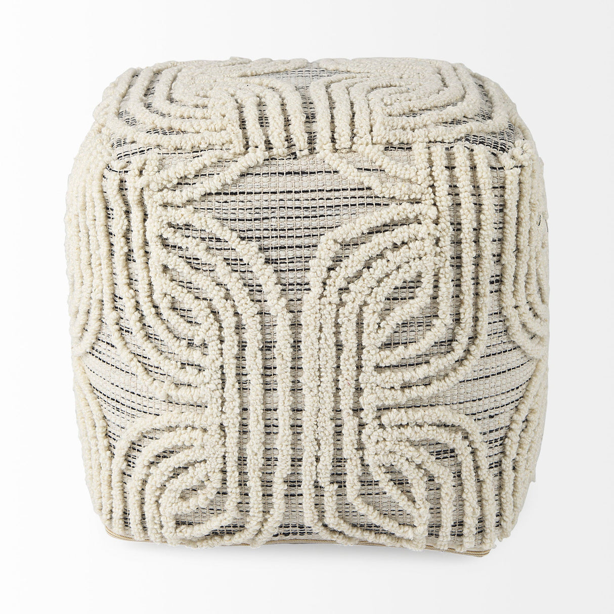 Amaya Cream/Black/Gray Wool and Cotton Pouf by Mercana at Eve Furniture
