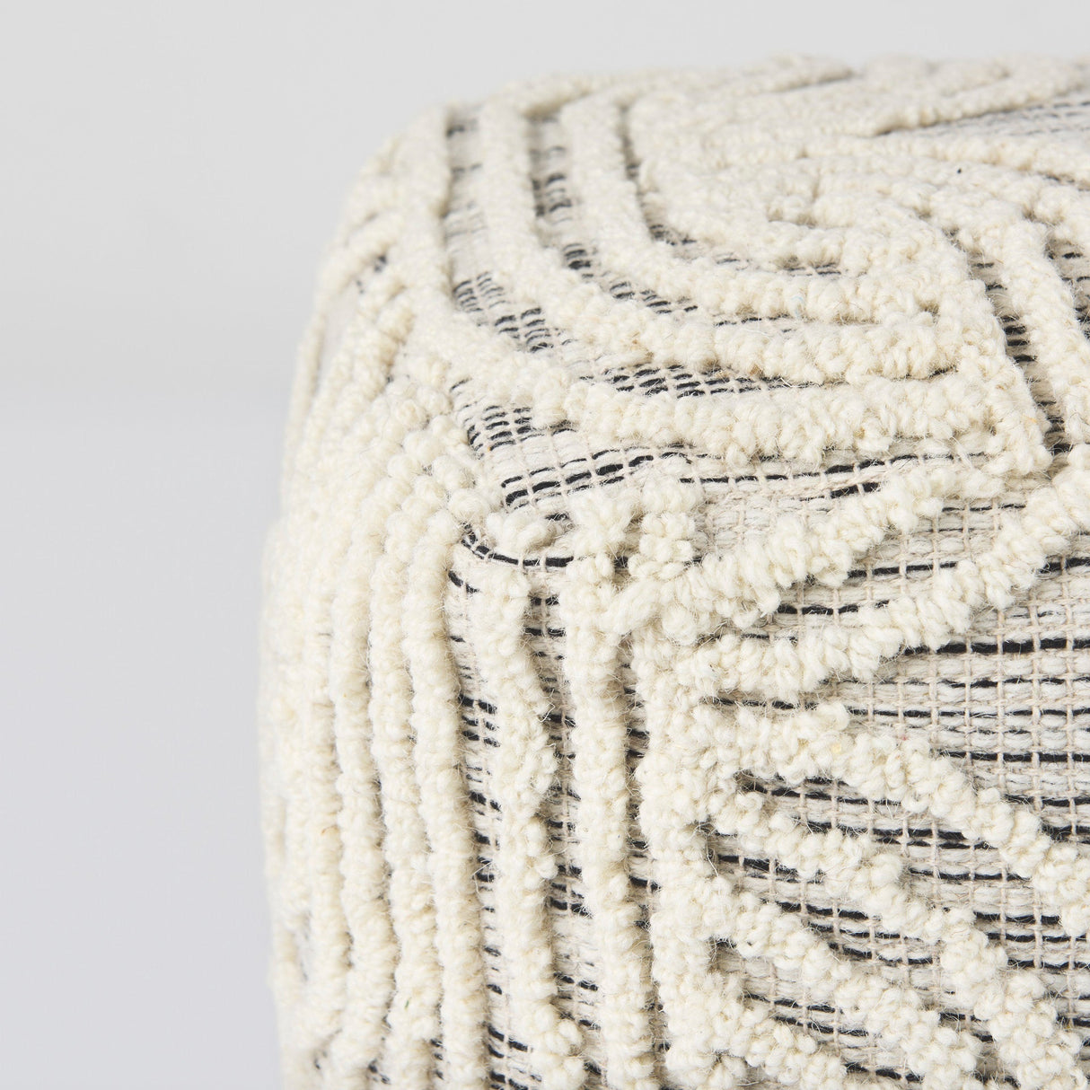 Amaya Cream/Black/Gray Wool and Cotton Pouf by Mercana at Eve Furniture