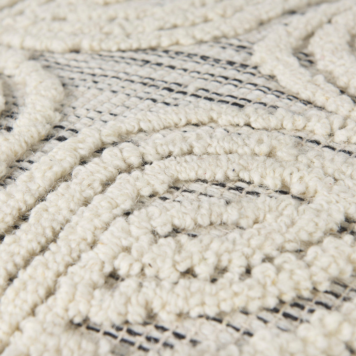 Amaya Cream/Black/Gray Wool and Cotton Pouf by Mercana at Eve Furniture