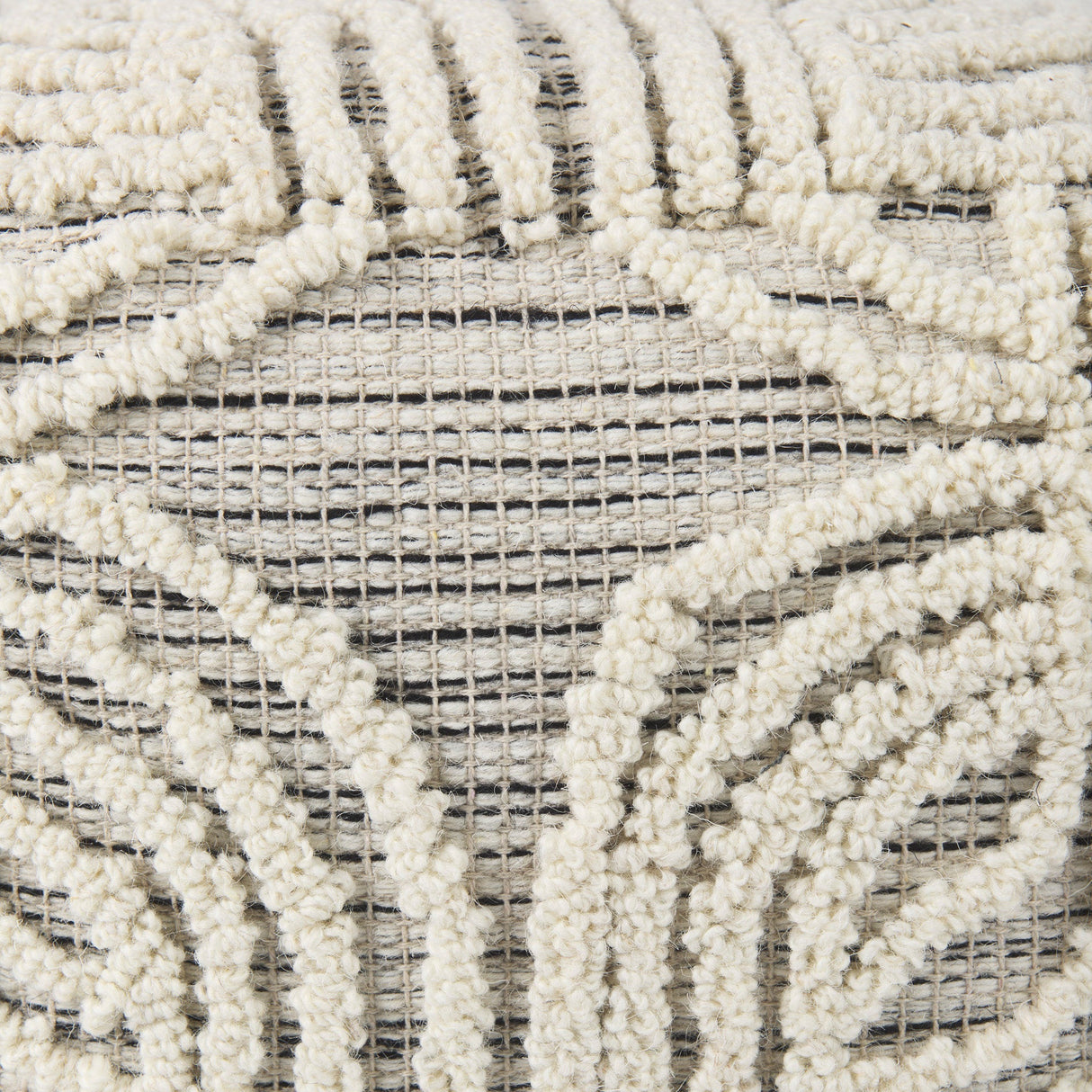 Amaya Cream/Black/Gray Wool and Cotton Pouf by Mercana at Eve Furniture