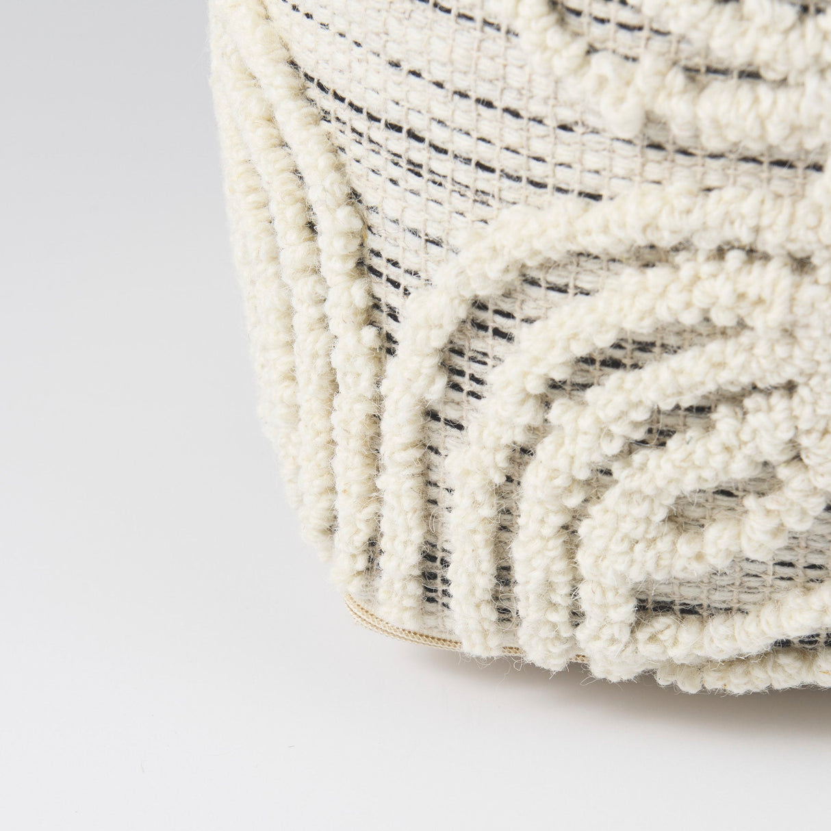 Amaya Cream/Black/Gray Wool and Cotton Pouf by Mercana at Eve Furniture