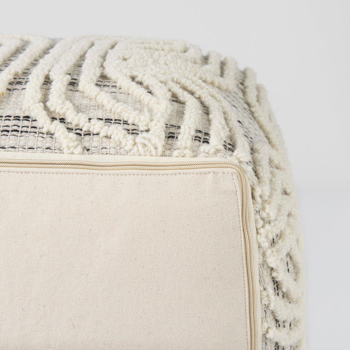 Amaya Cream/Black/Gray Wool and Cotton Pouf by Mercana at Eve Furniture