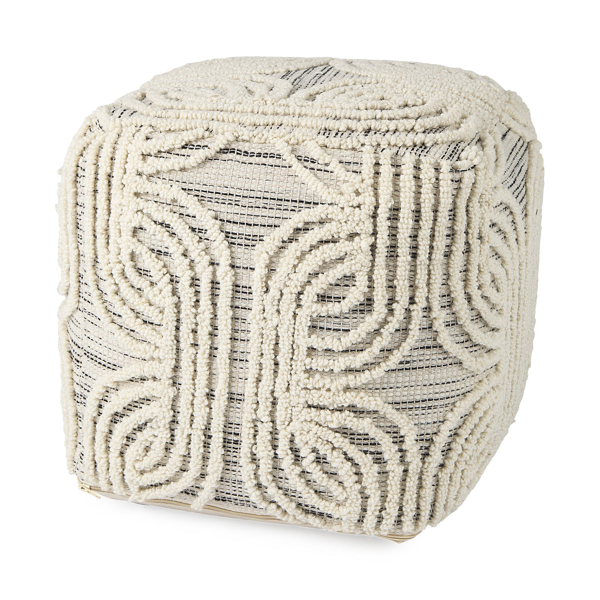 Amaya Cream/Black/Gray Wool and Cotton Pouf by Mercana at Eve Furniture