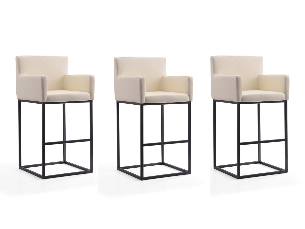Ambassador Barstool in Cream and Black (set of 3) by Manhattan Comfort at Eve Furniture