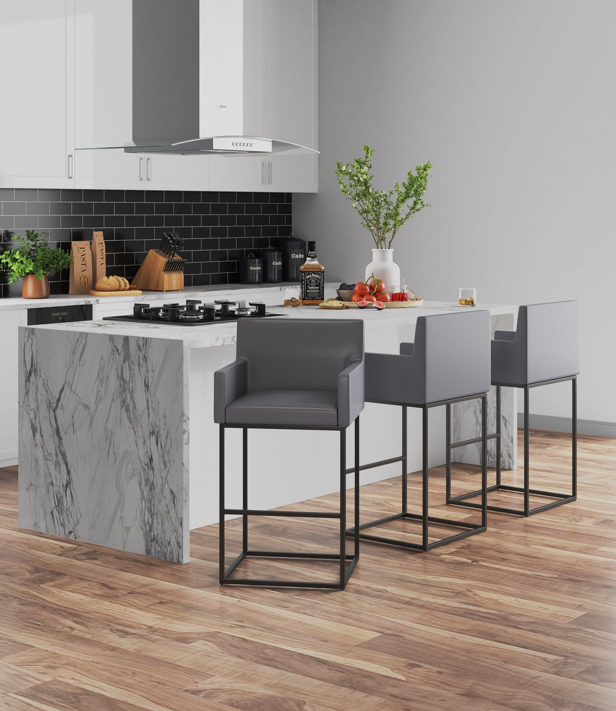Ambassador Barstool in Grey and Black (set of 2) by Manhattan Comfort at Eve Furniture