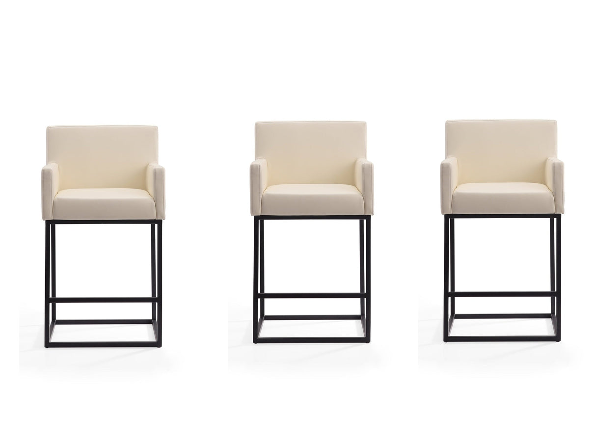 Ambassador Counter Stool in Cream and Black (set of 3) by Manhattan Comfort at Eve Furniture