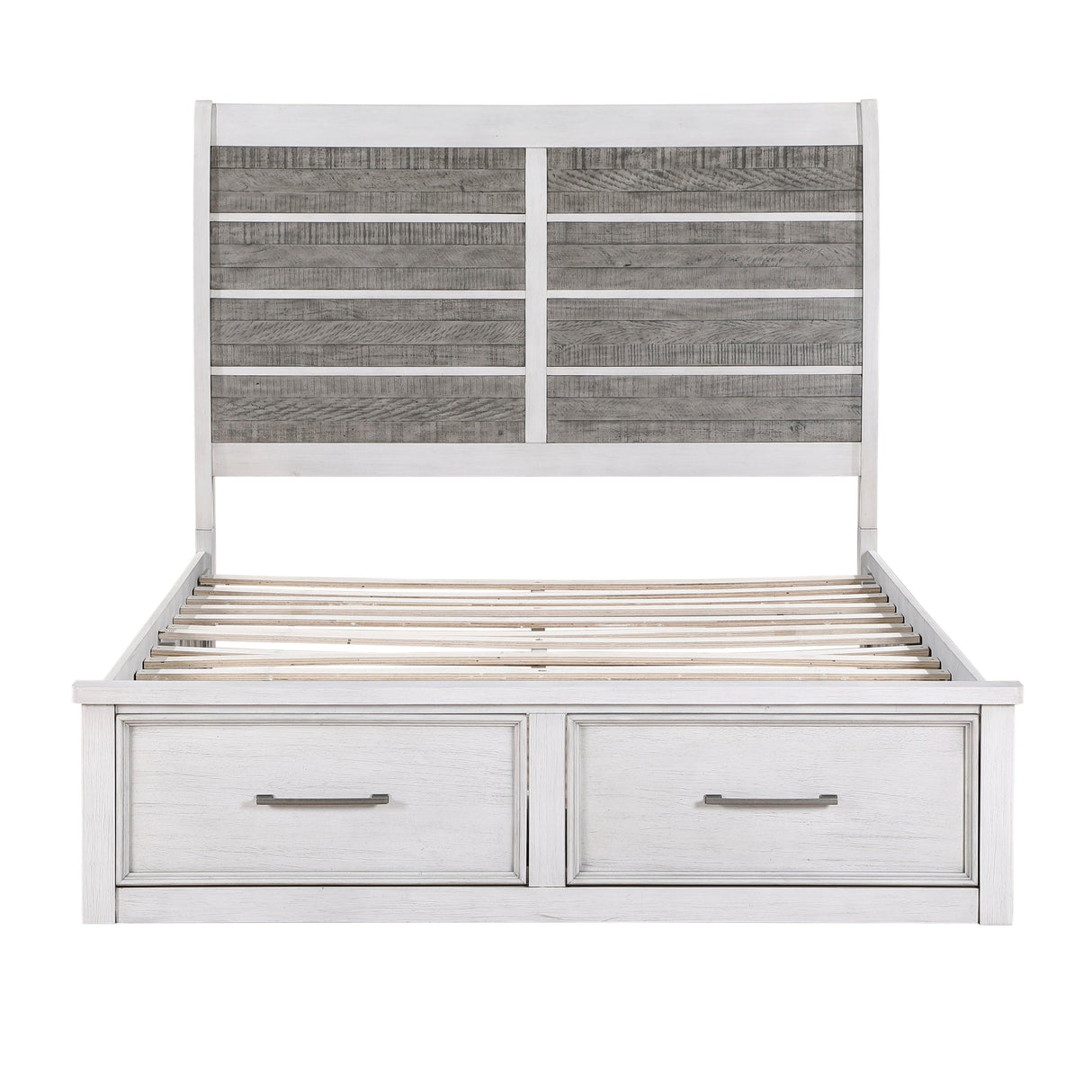 Ambrose Antique White/Gray Queen Platform Bed with Footboard Storage by Homelegance at Eve Furniture