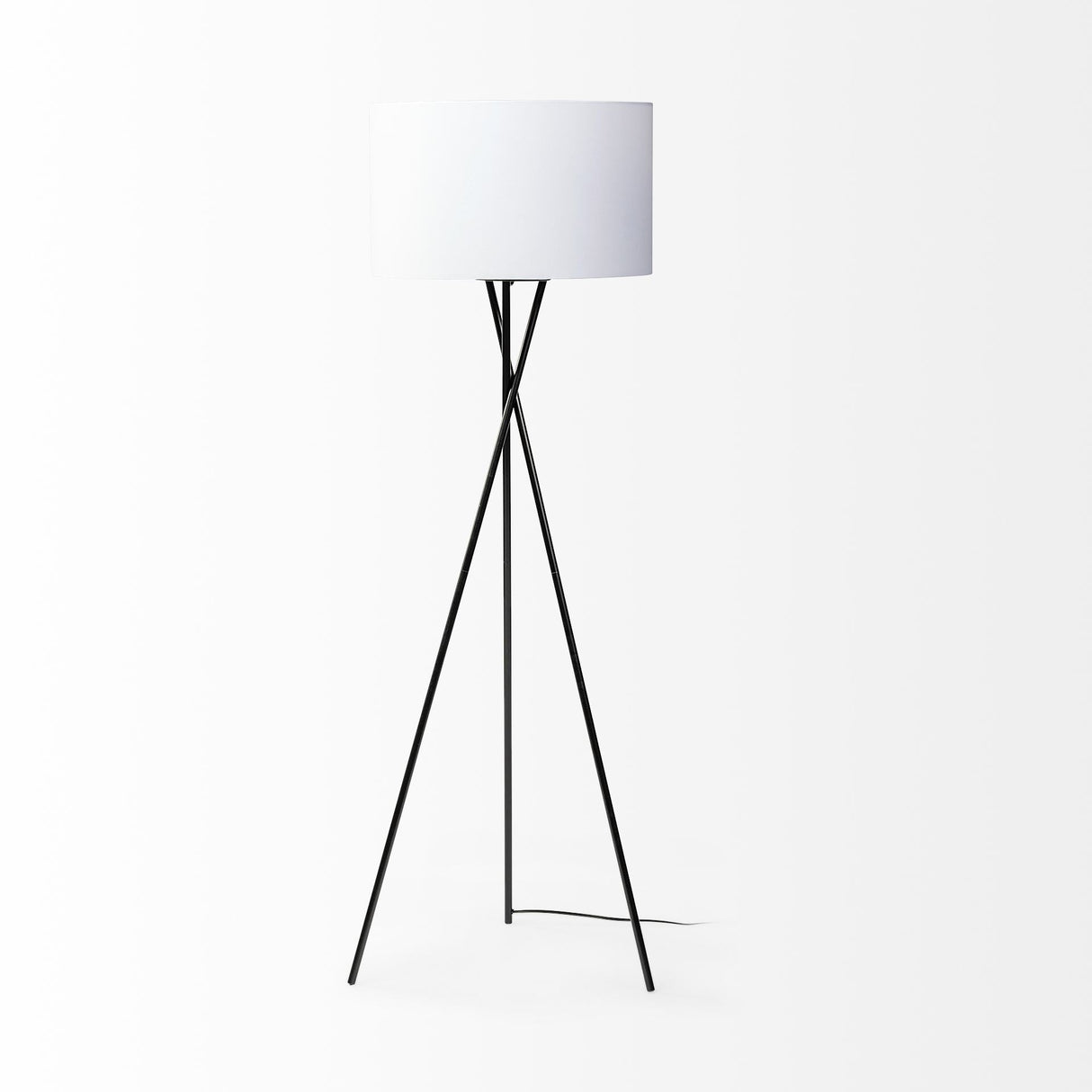 Ambrose Black Metal W/White Fabric Shade Floor Lamp by Mercana at Eve Furniture