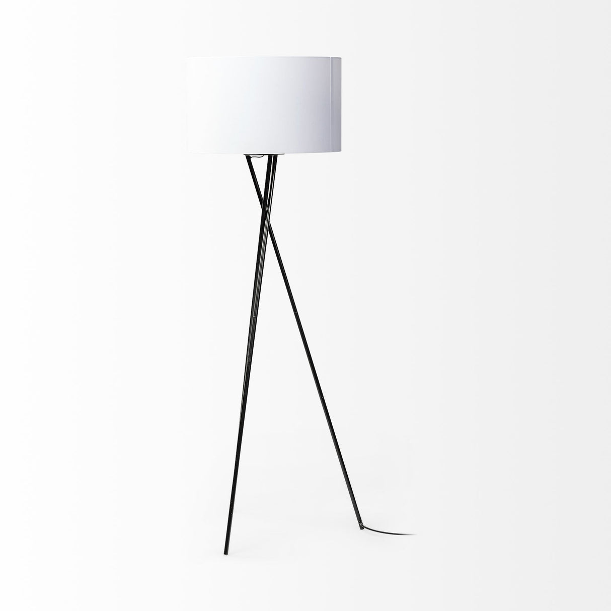 Ambrose Black Metal W/White Fabric Shade Floor Lamp by Mercana at Eve Furniture